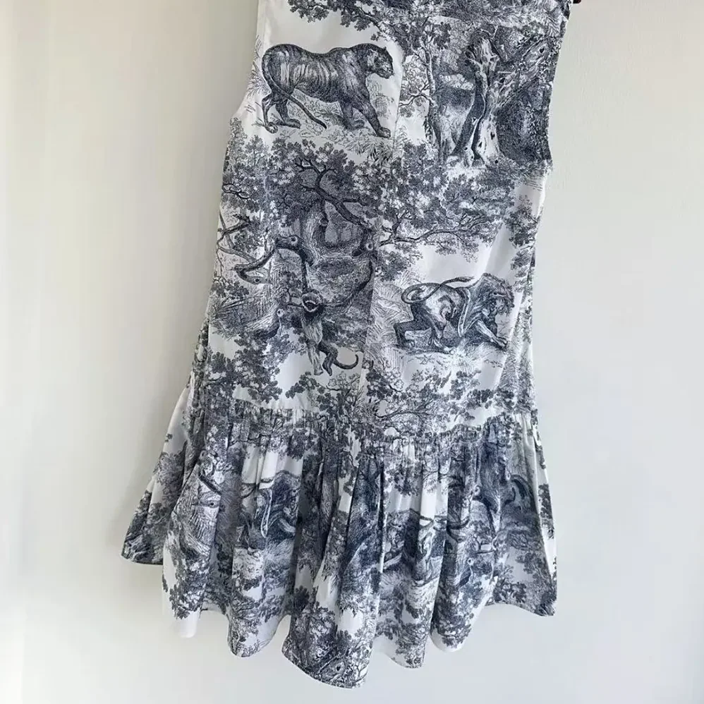 Dior Dioriviera Straight Ruffled Dress White Toile de Jouy Palms Cotton and Silk Poplin for Women Dior Dioriviera Straight Ruffled Dress White Toile de Jouy Palms Cotton and Silk Poplin for Women
