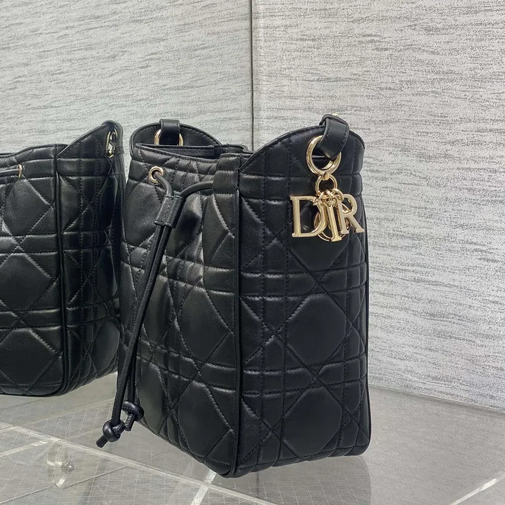 Dior Medium D-Motion Bag Black Macrocannage Lambskin for Women