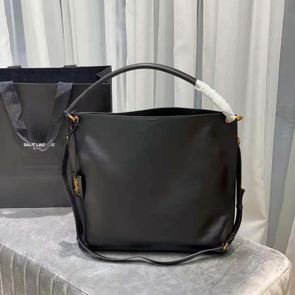 Saint Laurent YSL Tag Hobo Bag in Smooth Saddle Leather for Women in Black
