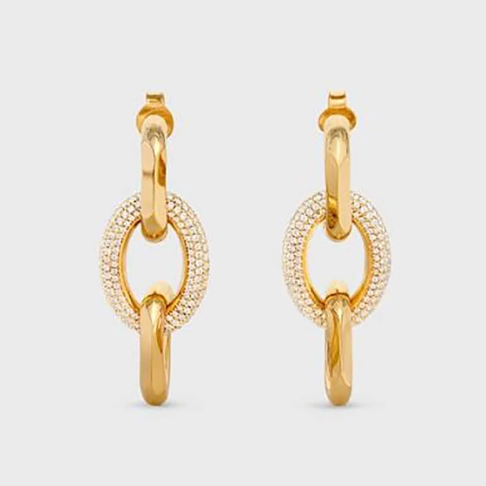 Celine Le Soir Chain Earrings in Brass with Gold Finish and Crystals for Women Celine Le Soir Chain Earrings in Brass with Gold Finish and Crystals for Women