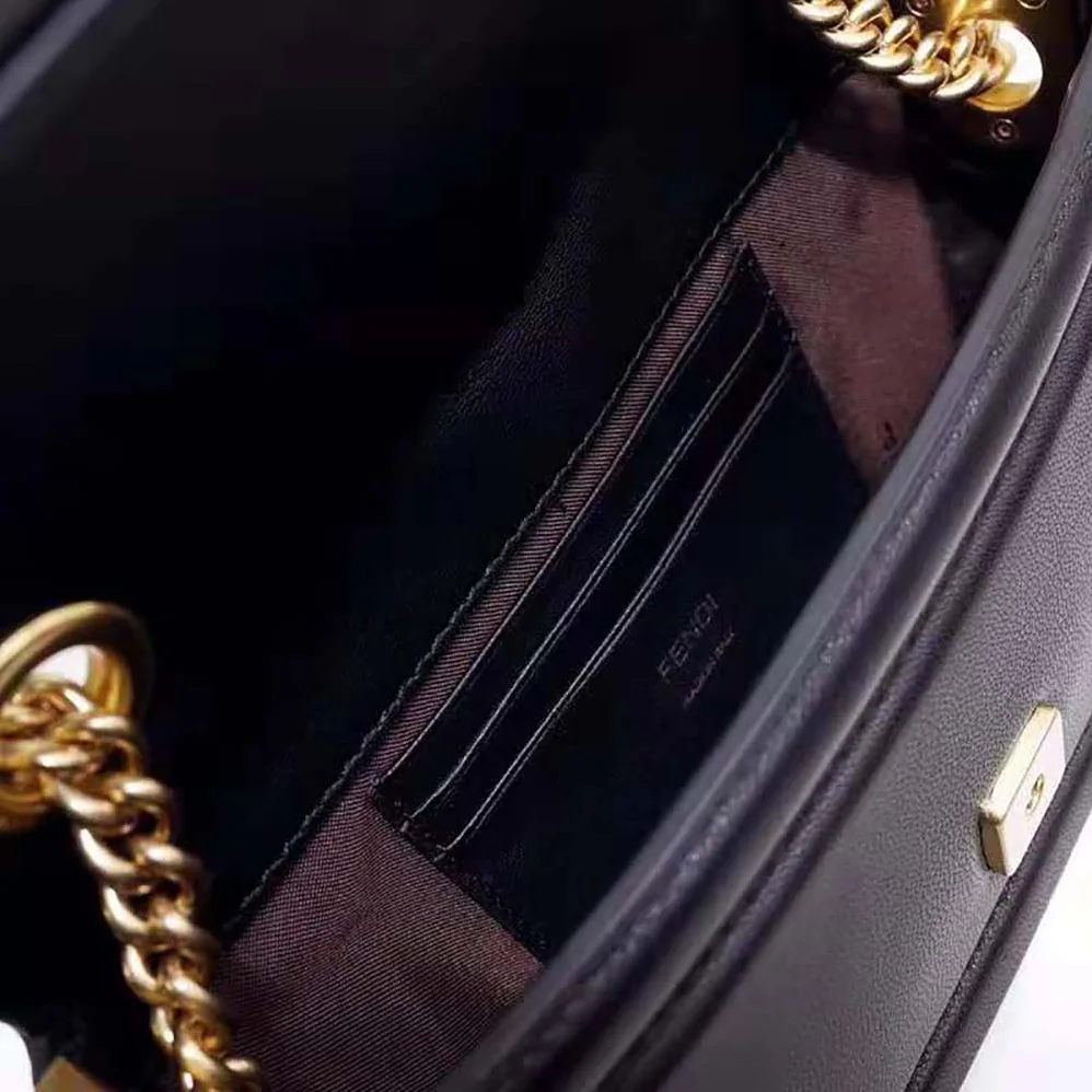 Fendi Mini Baguette Chain Black Nappa Leather Bag for Women Fendi Mini Baguette Chain Black Nappa Leather Bag for Women