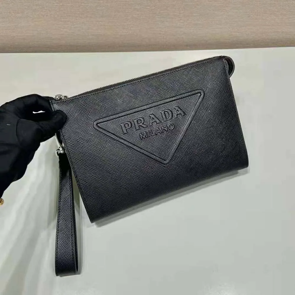 Prada Saffiano Leather Pouch for Men in Black Prada Saffiano Leather Pouch for Men in Black