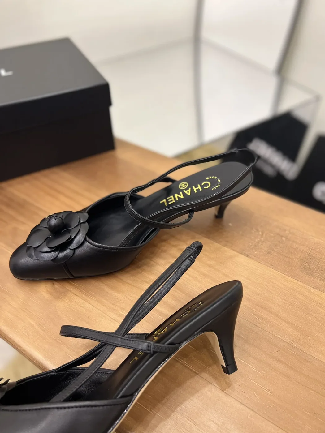 Chanel Camellia Flower Slingback Black for Women
