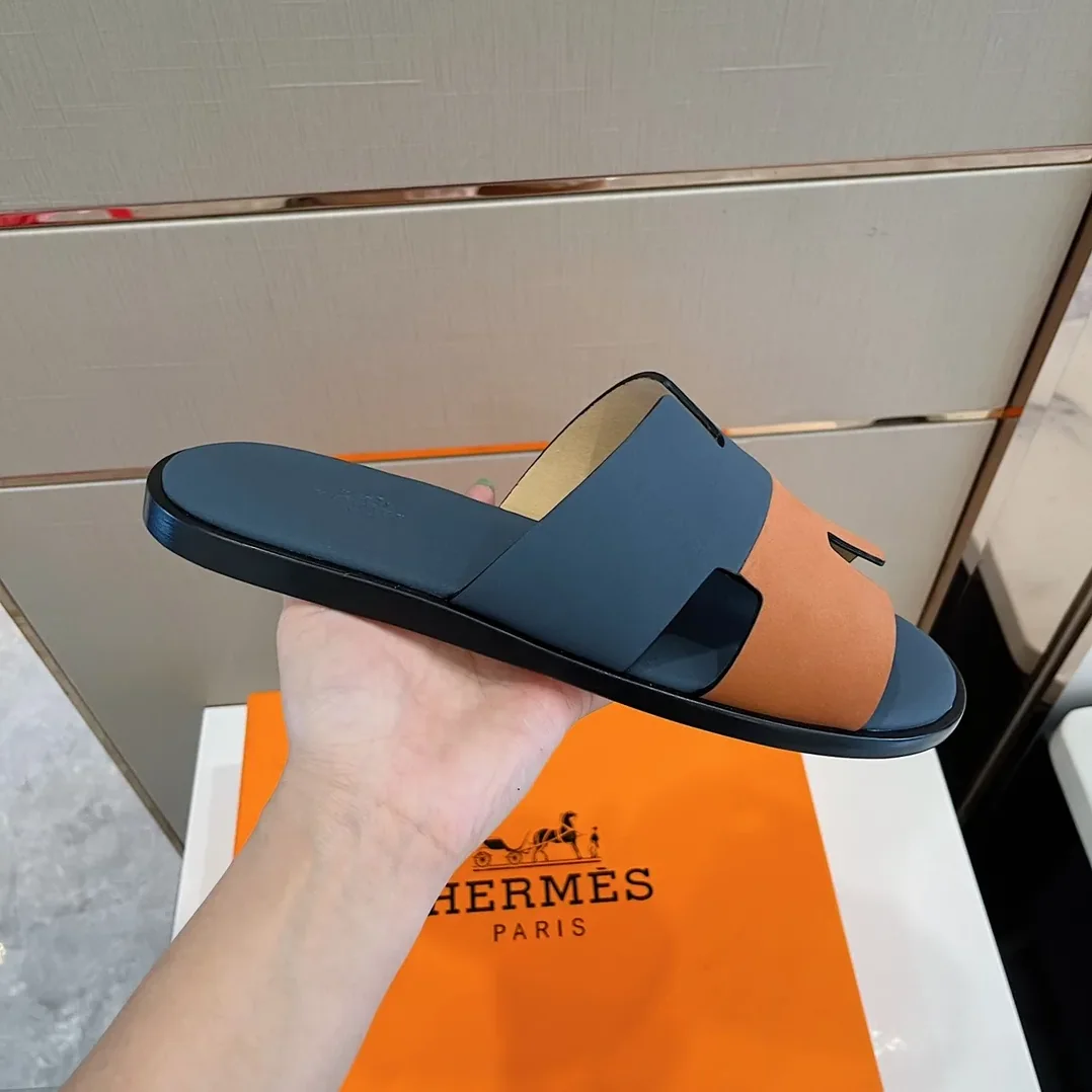 Hermes Izmir Sandals Dark Blue in Brown