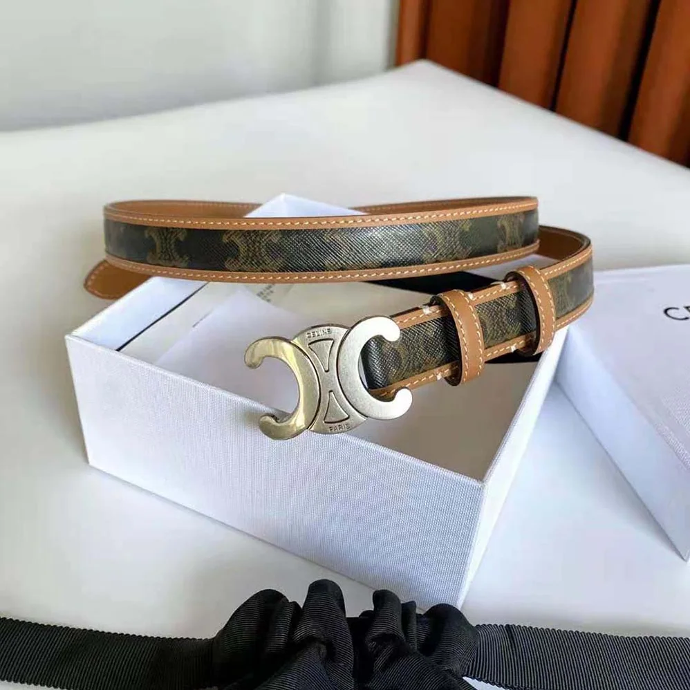 Celine Medium with Bborder Triomphe Belt in Triomphe Canvas and Calfskin for Women