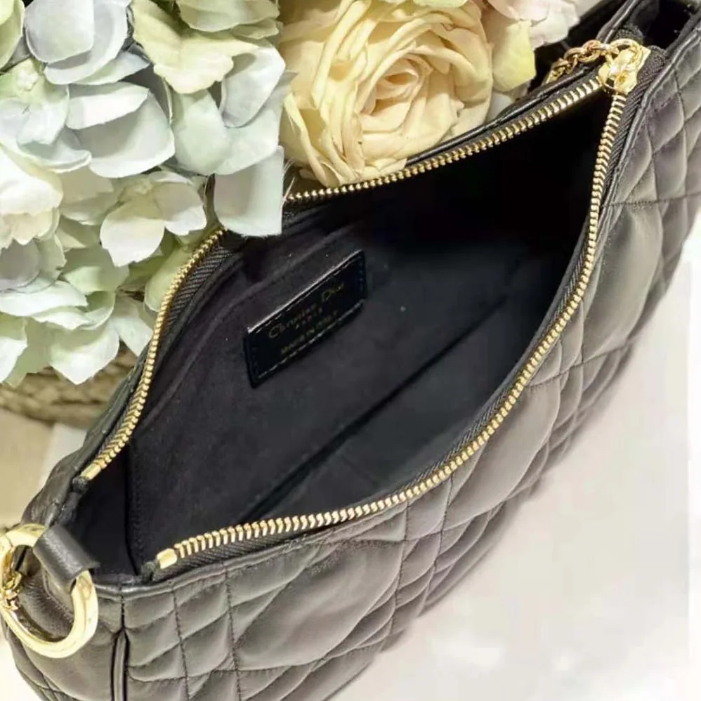 Dior CD Lounge Bag Black Supple Macrocannage Lambskin for Women