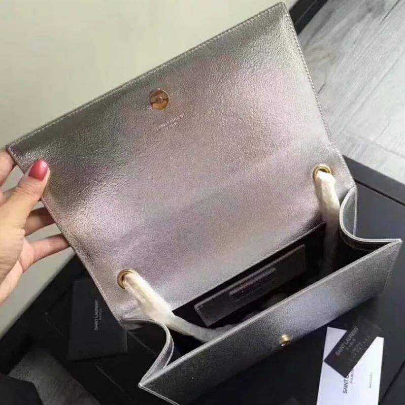 Saint Laurent YSL Kate Medium Grained Metallic Leather for Women in Silver Saint Laurent YSL Kate Medium Grained Metallic Leather for Women in Silver