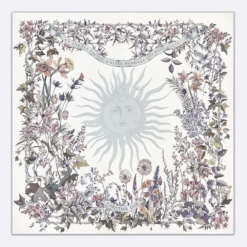 Dior Dior 4 Saisons Hiver Soleil 90 Square Scarf Ecru Multicolor Silk Twill for Unisex