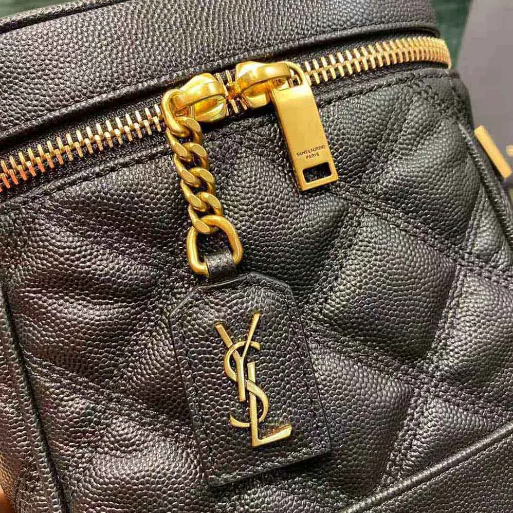 Saint Laurent YSL 80's Vanity Bag in Carre-Quilted Grain DE Poudre Embossed Leather for Women in Black
