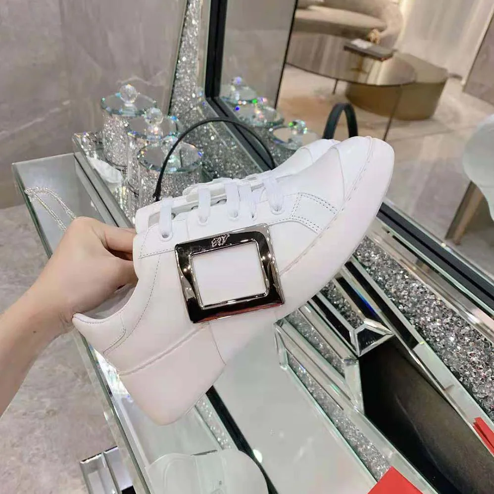 Roger Vivier Viv Skate Metal Buckle Sneakers in Soft Leather for Women in White