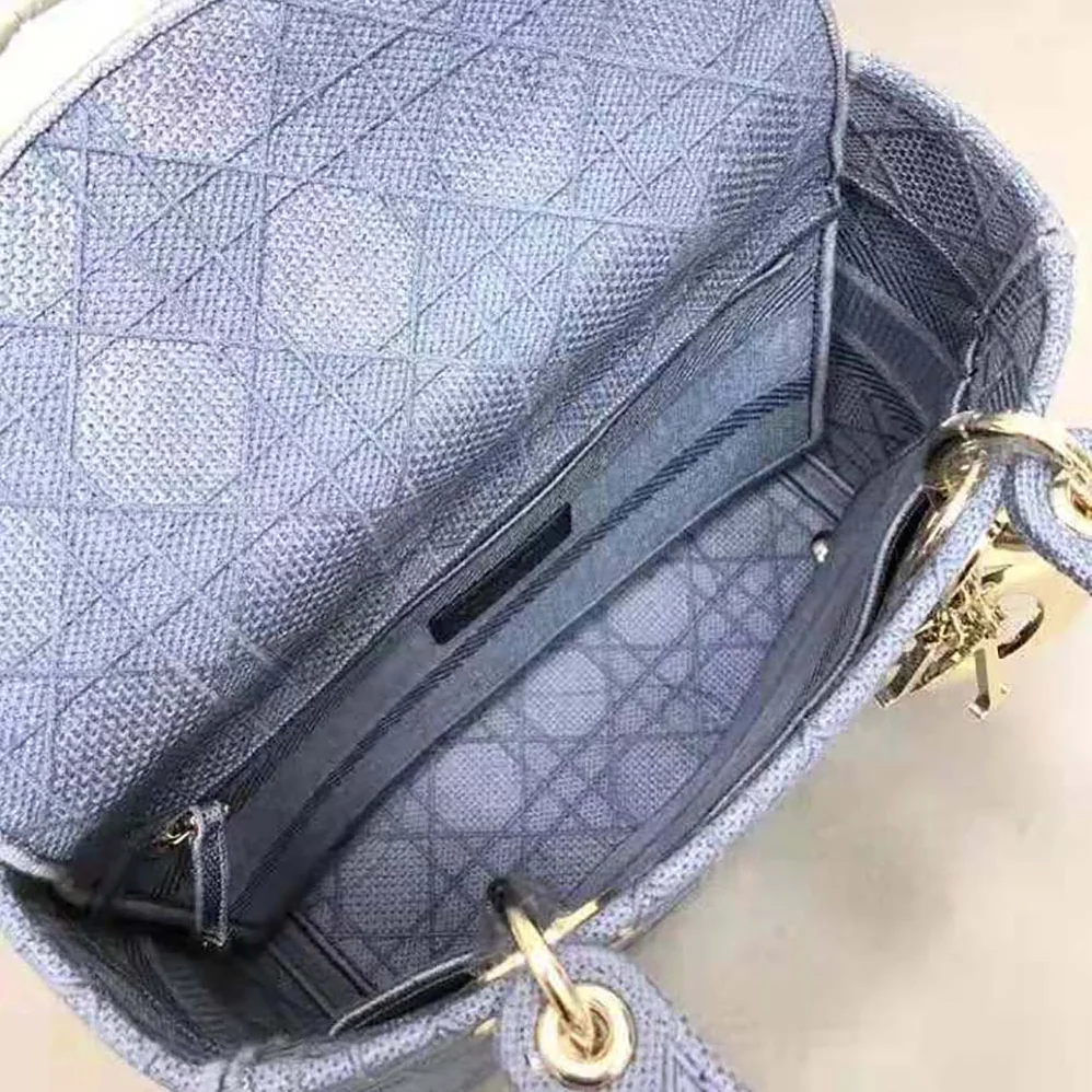 Dior Medium Lady D-Lite Bag Denim Blue Cannage Embroidery for Women Dior Medium Lady D-Lite Bag Denim Blue Cannage Embroidery for Women