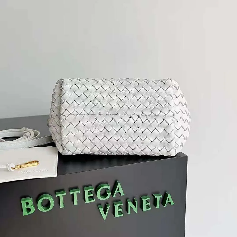 Bottega Veneta Mini Cabat Intreccio Leather Tote Bag with Detachable Strap for Women in White