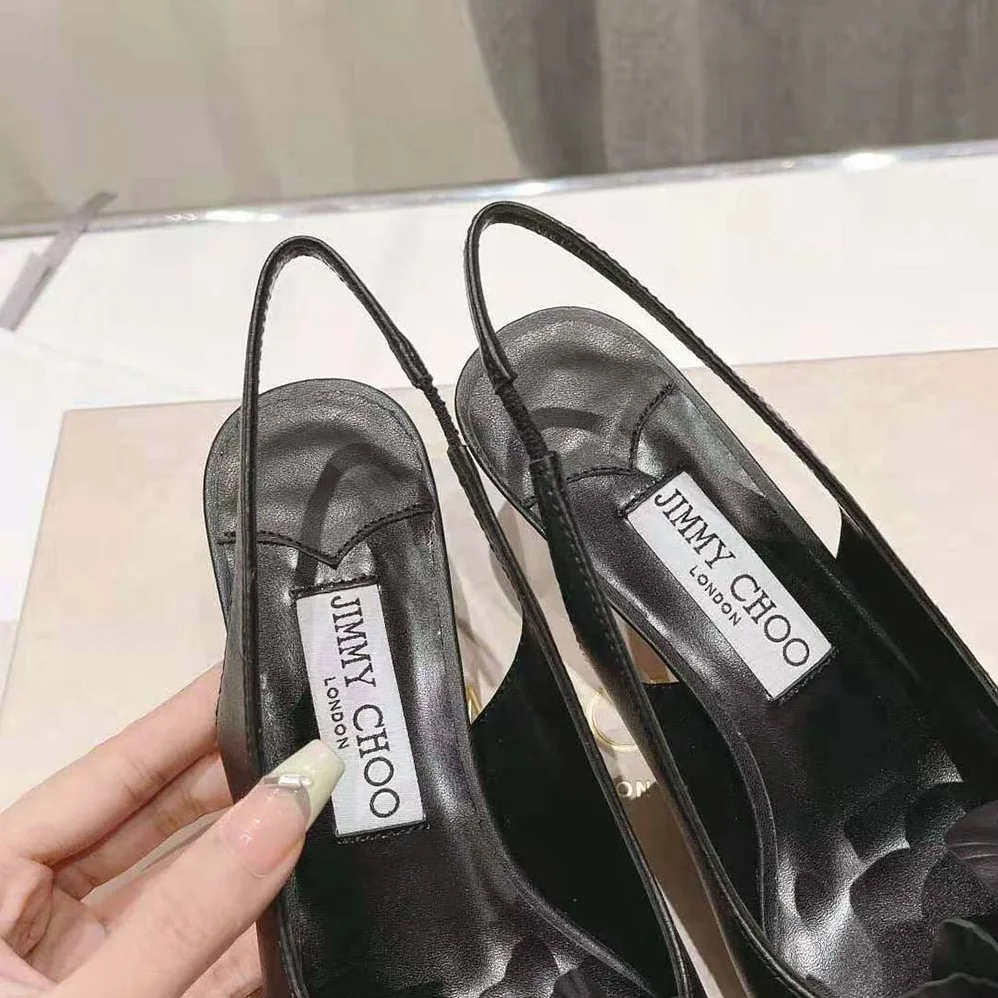 Jimmy Choo Amita Flowers 45 Black Nappa Leather Sling Back Pumps with Flowers for Women