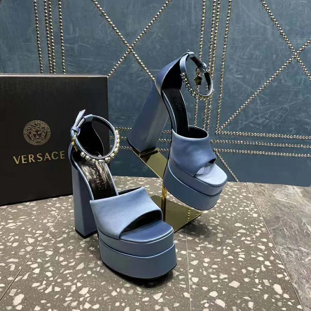 Versace Medusa Aevitas Platform Sandals for Women in Blue