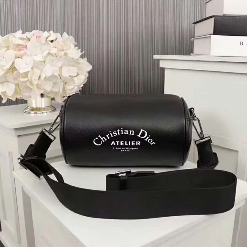 Dior Black Grained Calfskin “Roller” Pouch with “Atelier” Print for Unisex