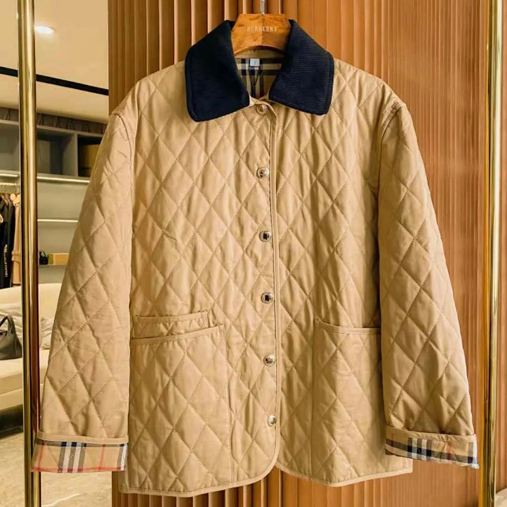 Burberry Corduroy Collar Diamond Quilted Jacket for Women