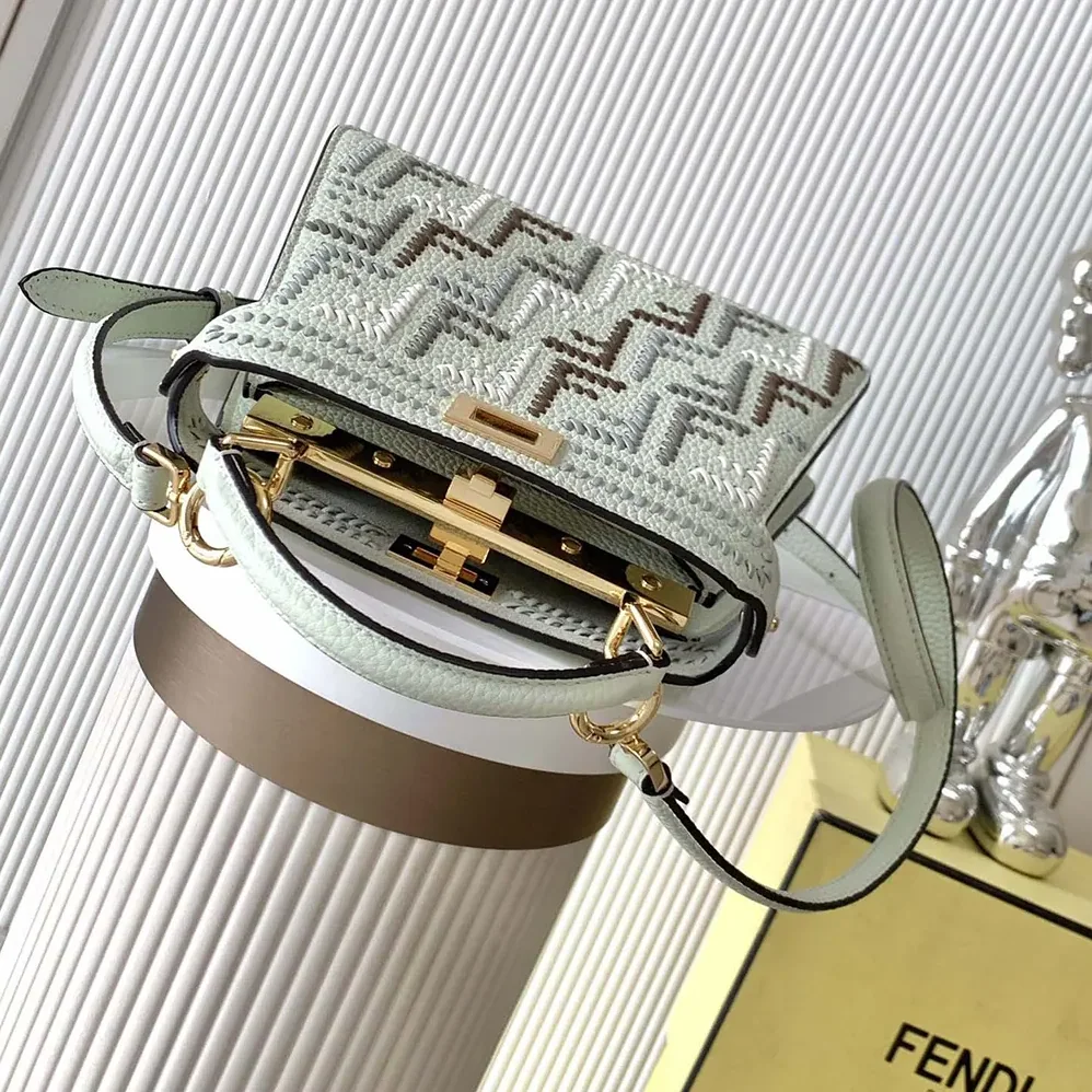Fendi Peekaboo ISeeU Mini Leather Bag with FF Interlacing for Women Fendi Peekaboo ISeeU Mini Leather Bag with FF Interlacing for Women