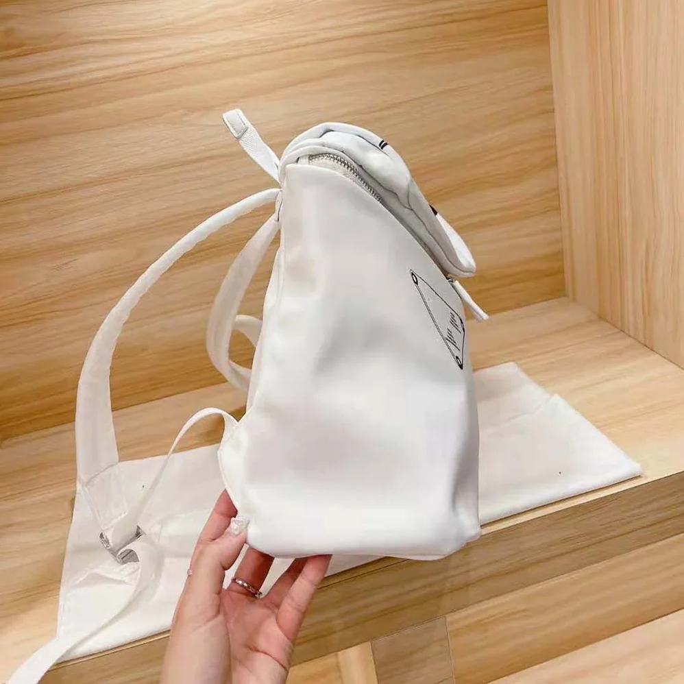 Prada Signaux Printed Nylon Backpack for Women in White Prada Signaux Printed Nylon Backpack for Women in White
