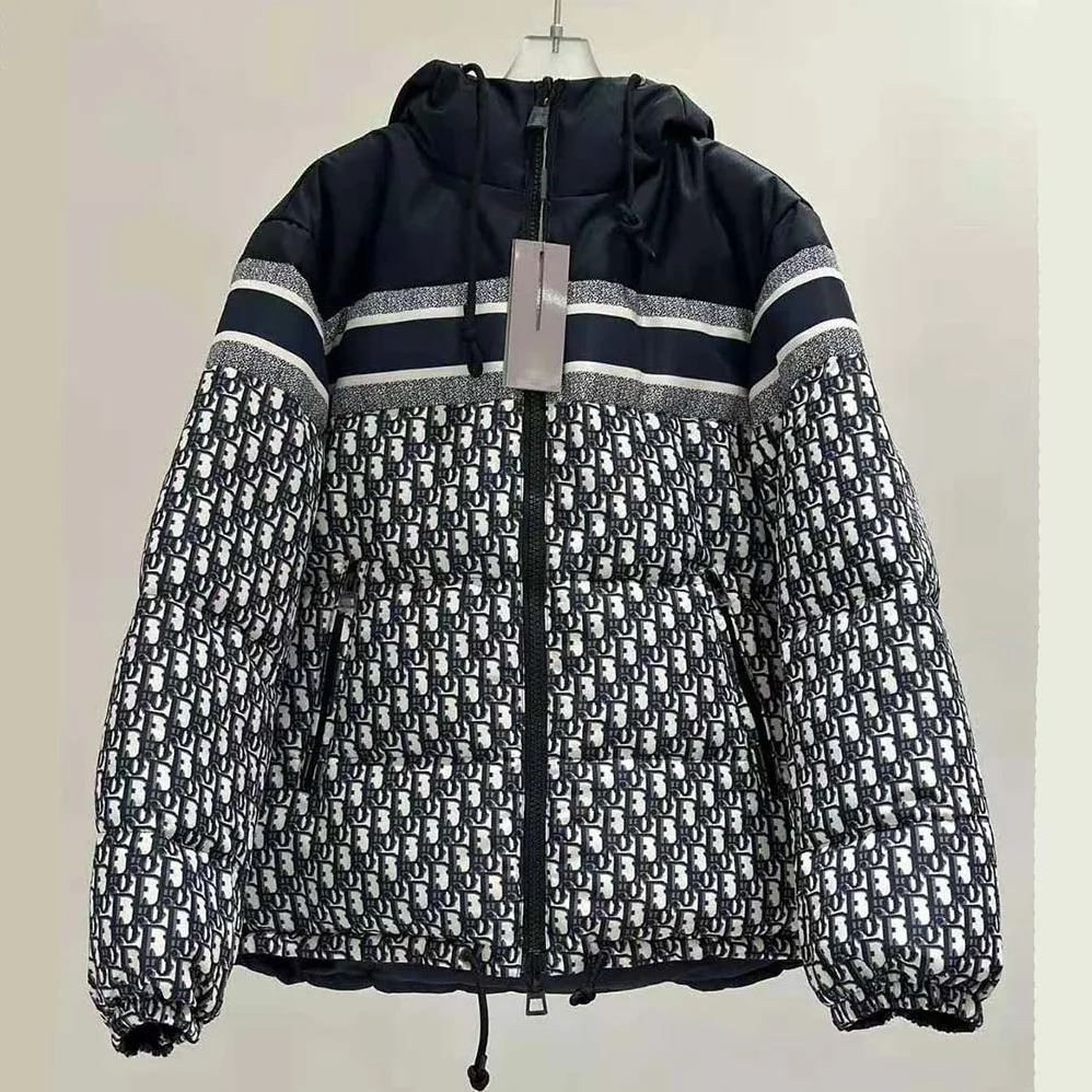 Dior Reversible Long Puffer Jacket Blue and Ecru Dior Oblique Quilted Technical Taffeta for Women