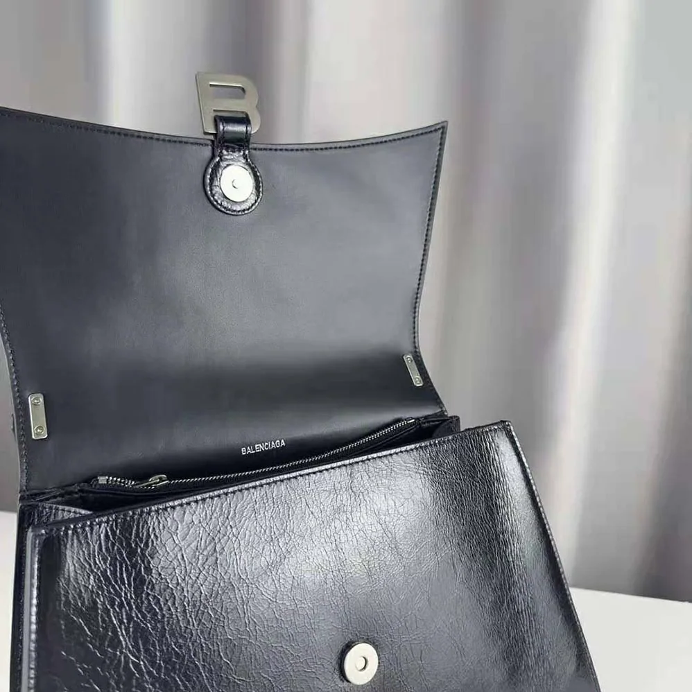 Balenciaga Crush Medium Sling Bag in Black Paper Calfskin for Women