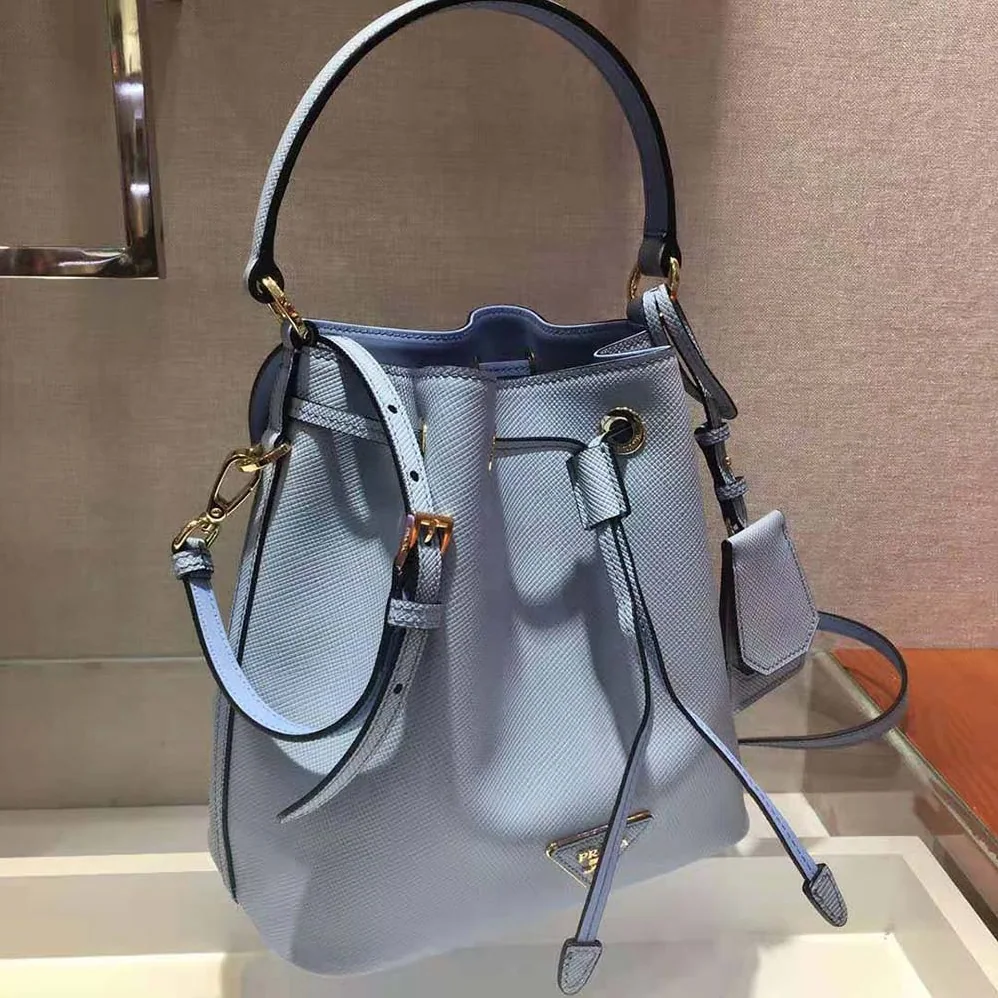 Prada Saffiano Leather Bucket Bag for Women in Blue