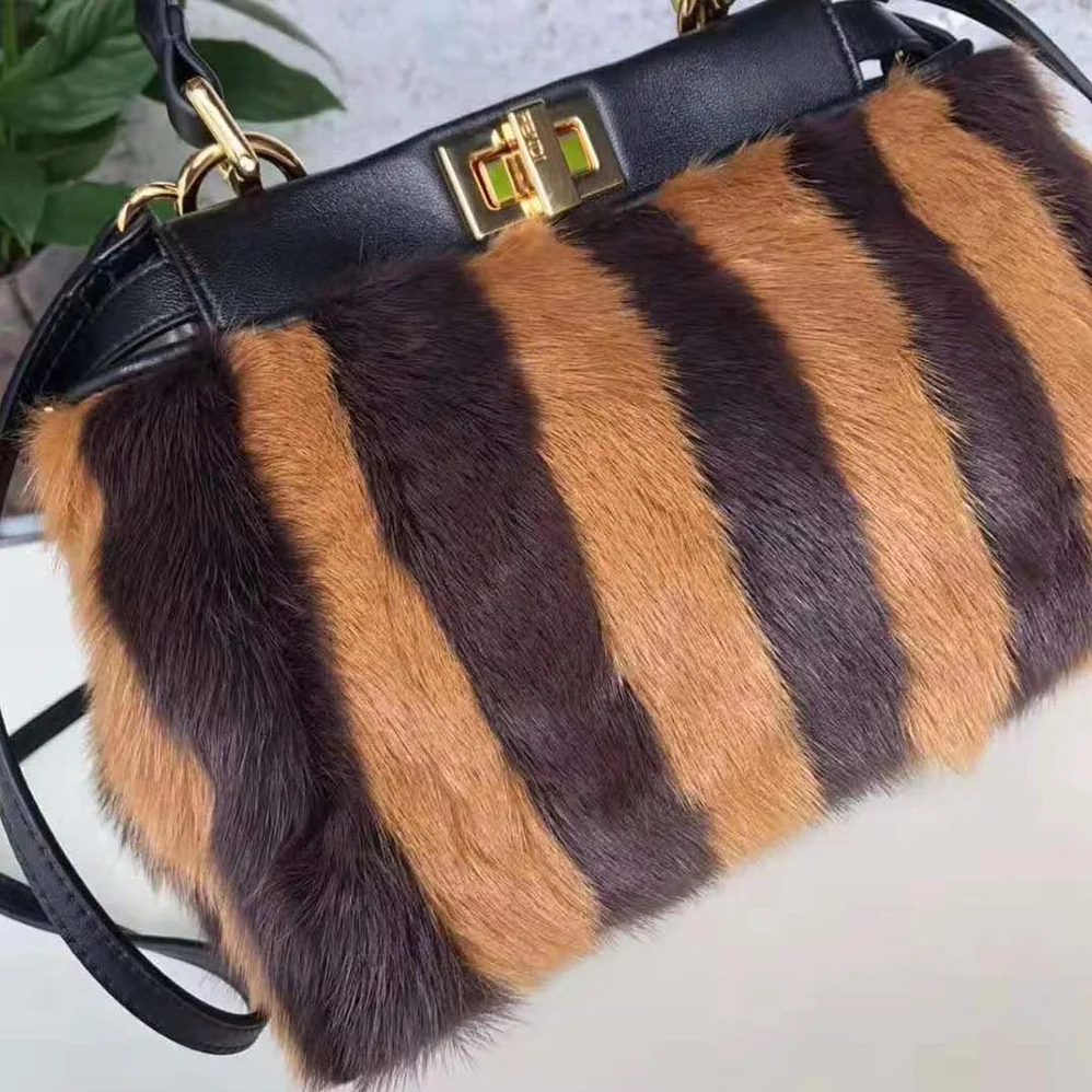 Fendi Peekaboo Iconic Mini Black Mink Bag for Women