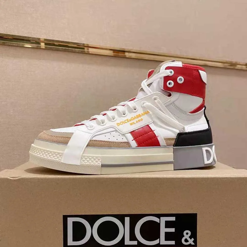 Dolce Gabbana D&G Calfskin Custom 2.Zero High-Top Sneakers with Contrasting Details for Men in Red Dolce Gabbana D&G Calfskin Custom 2.Zero High-Top Sneakers with Contrasting Details for Men in Red
