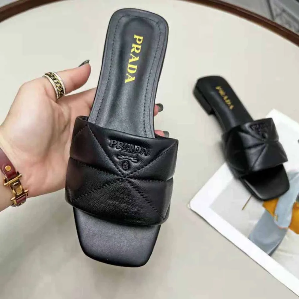 Prada Quilted Nappa Leather Sabots for Women in Black Prada Quilted Nappa Leather Sabots for Women in Black