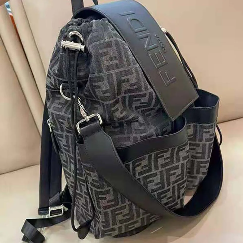 Fendi Strike Large FF Jacquard Fabric Backpack for Men in Gray