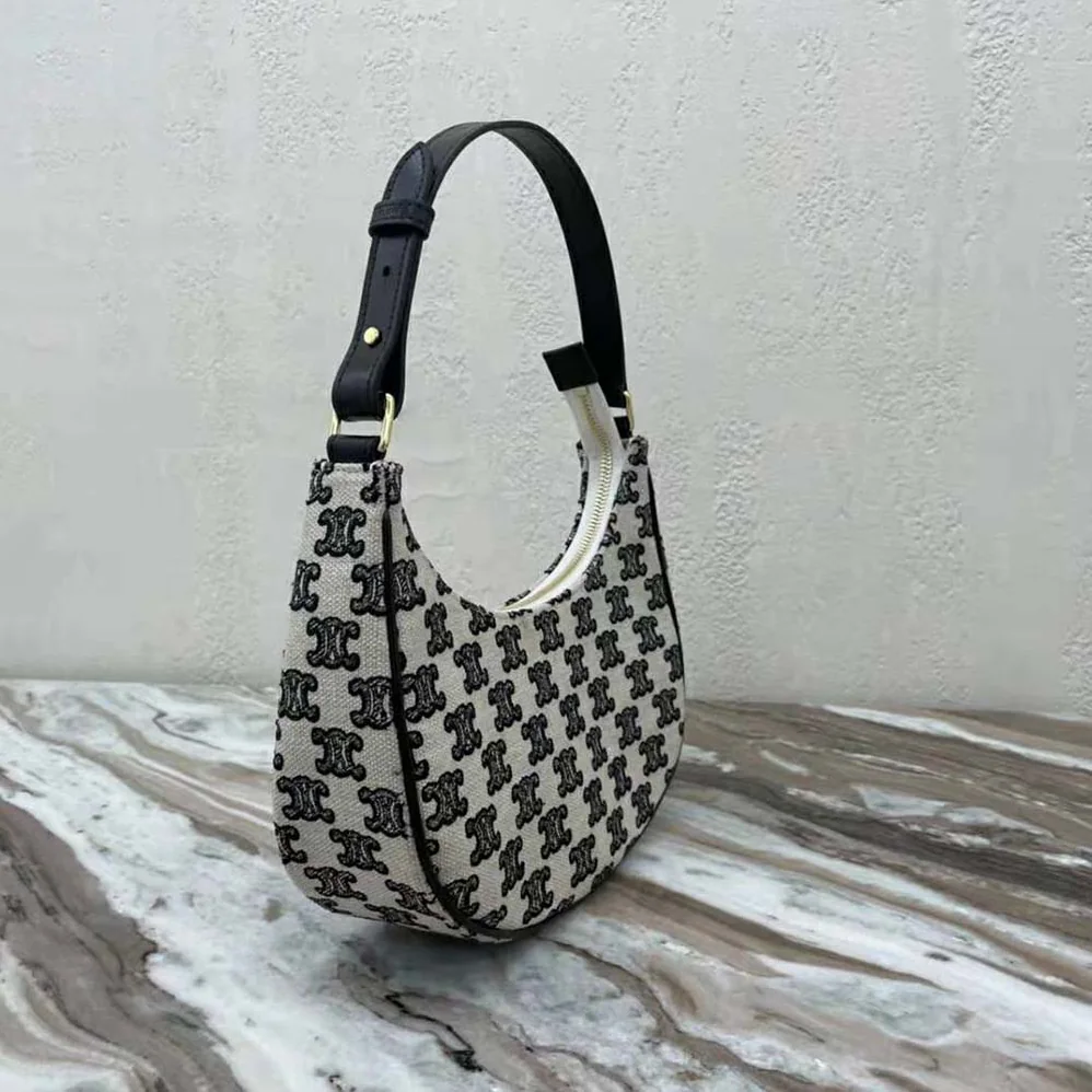 Celine Ava Bag in Textile with Triomphe Embroidery for Women in Black