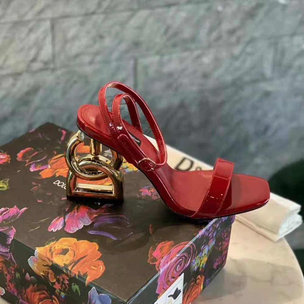 Dolce Gabbana D&G Patent Leather Sandals with 3.5 Heel for Women in Red Dolce Gabbana D&G Patent Leather Sandals with 3.5 Heel for Women in Red