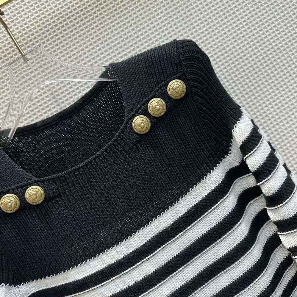 Balmain Sailor-Striped Cotton for Women in Blend Knit Dress Balmain Sailor-Striped Cotton for Women in Blend Knit Dress