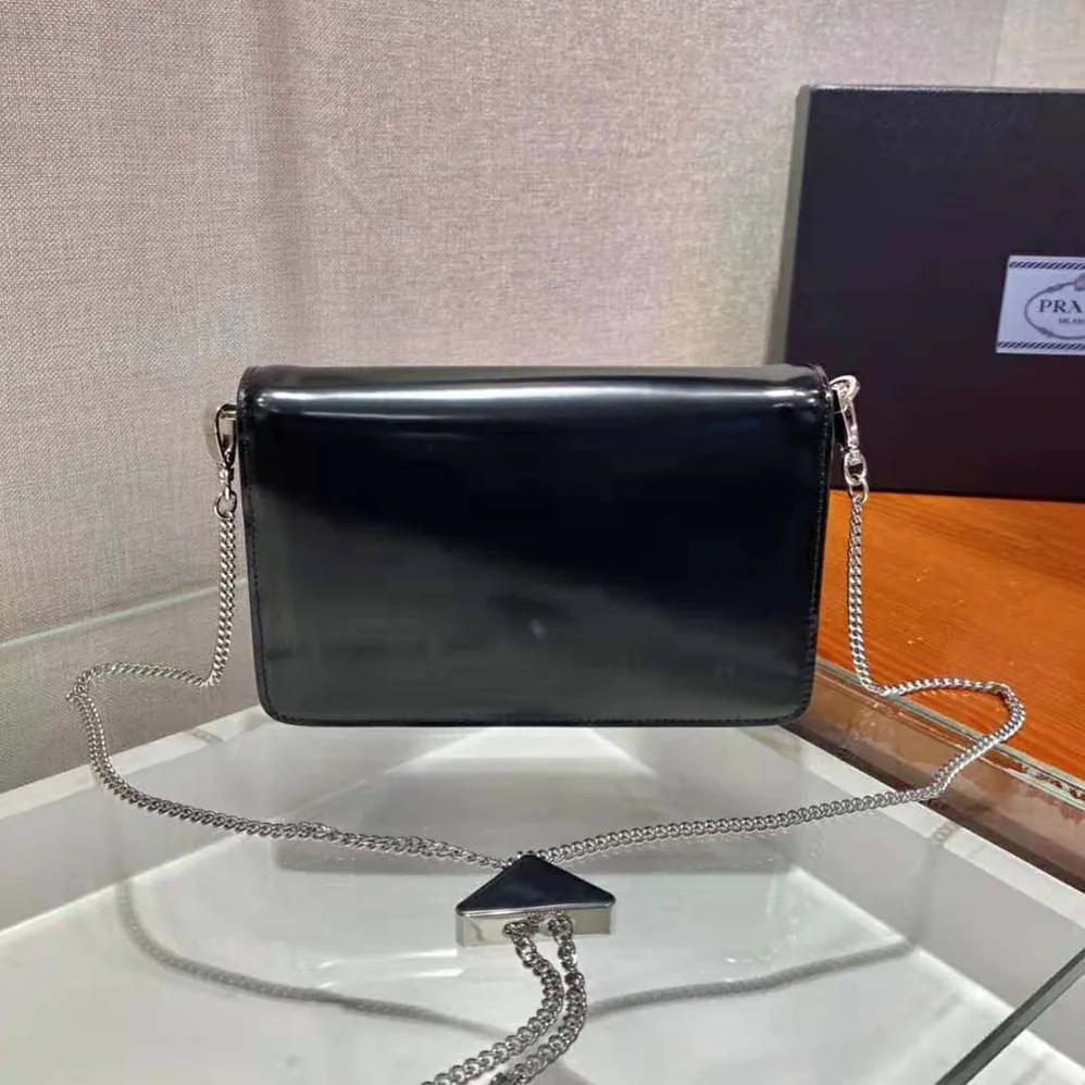 Prada Brushed Leather Shoulder Bag for Women in Black Prada Brushed Leather Shoulder Bag for Women in Black