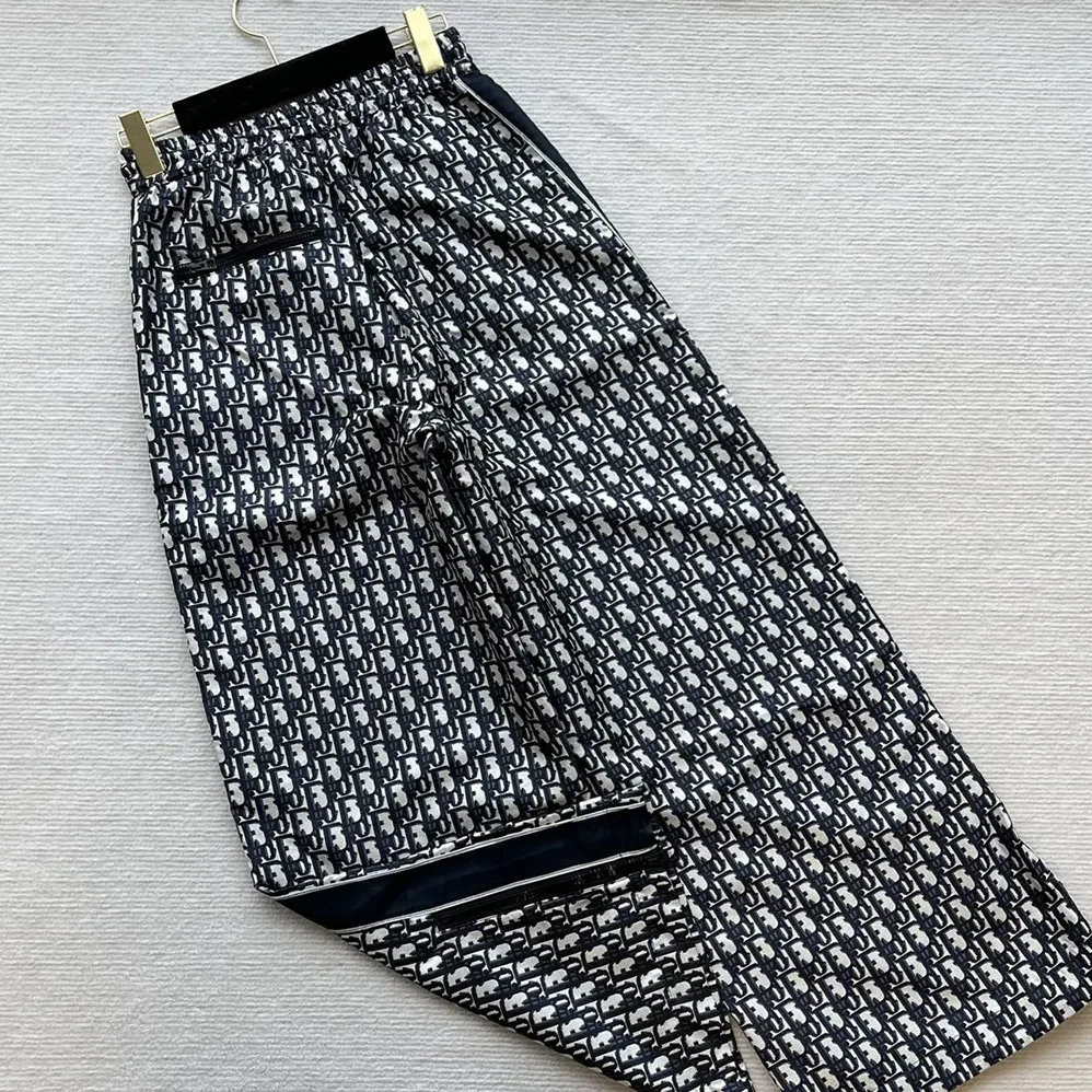Dior Flared Pants Blue and Ecru Technical Taffeta Jacquard with Dior Oblique Motif for Women