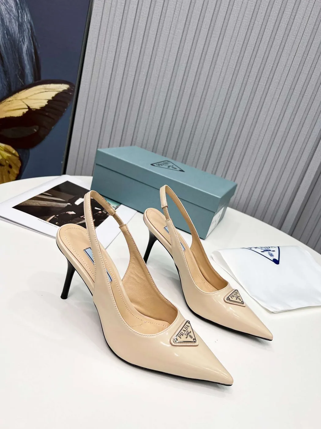 Prada Brushed Sling Pumps Cream