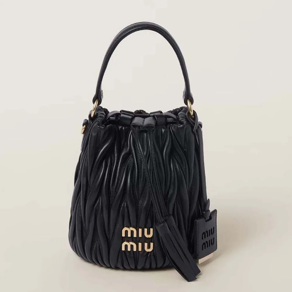 Miu Miu Matelassé Nappa Leather Bucket Bag for Women in Black Miu Miu Matelassé Nappa Leather Bucket Bag for Women in Black