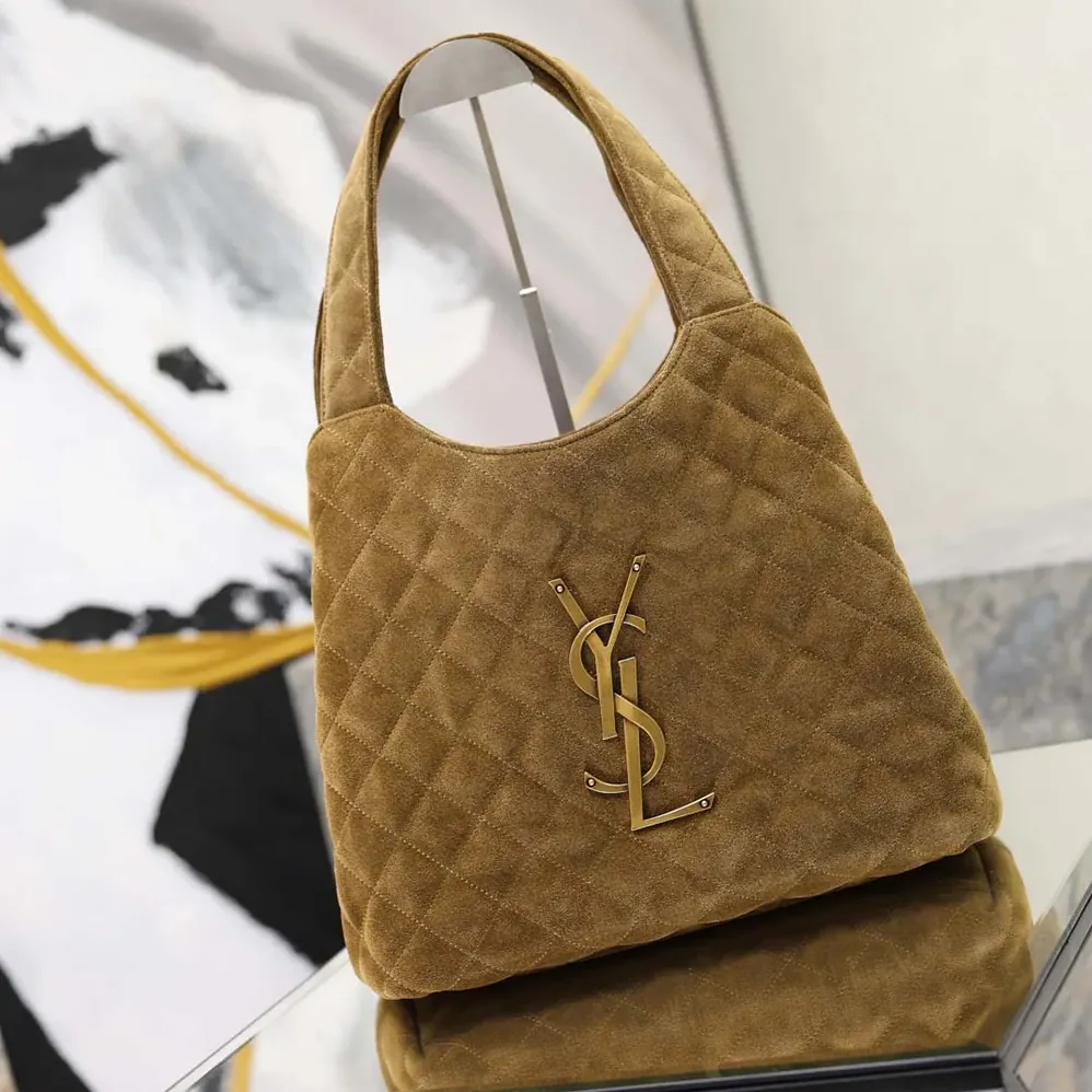 Saint Laurent YSL Icare Medium In Quilted Suede for Women in Brown