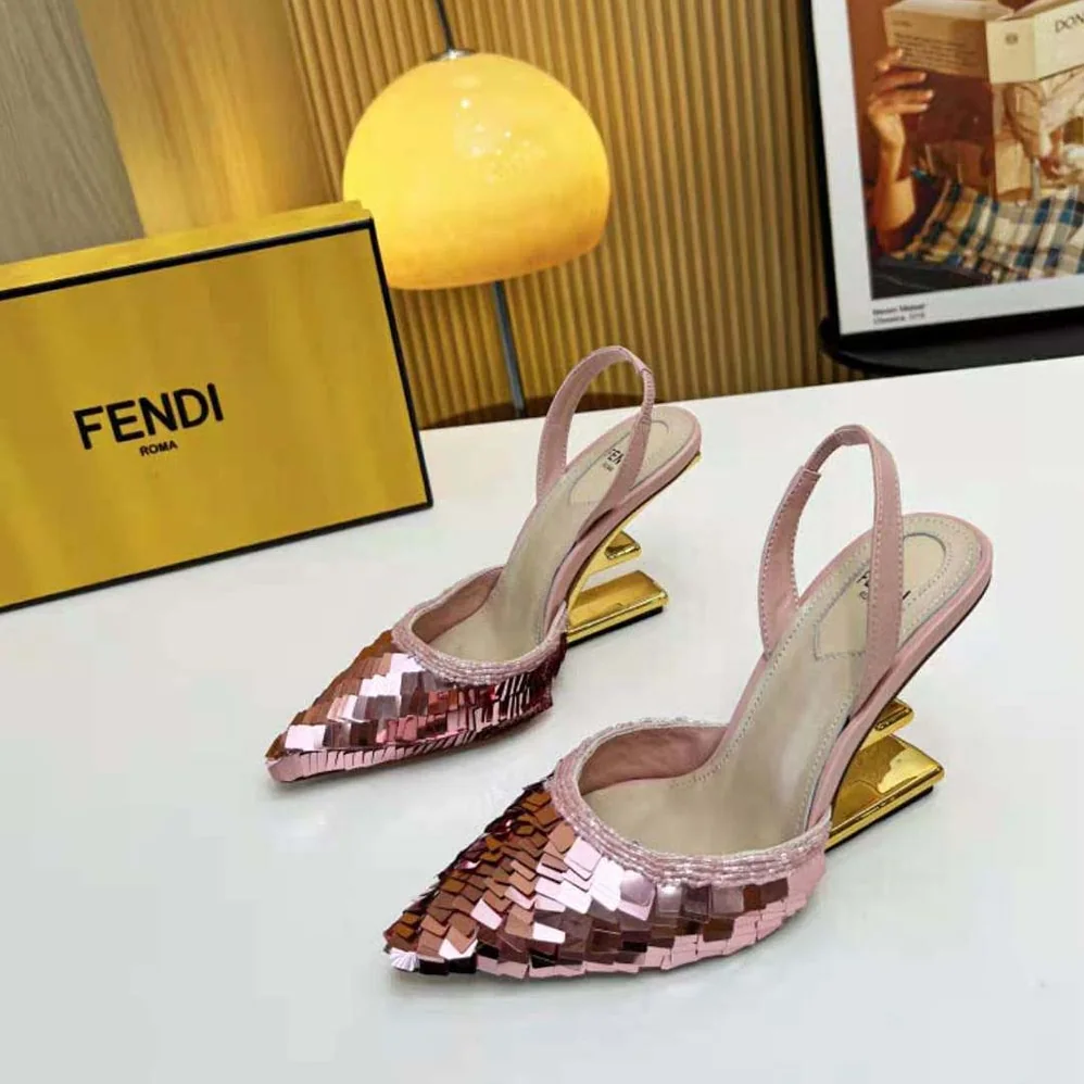 Fendi Colibrì Lite Pink Sequin High for Women in heeled Slingbacks