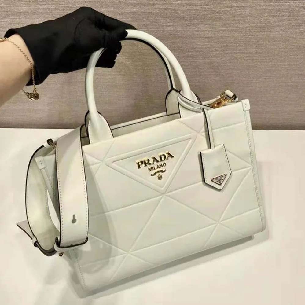 Prada Mini Prada Symbole Leather Bag with Stitching for Women in White