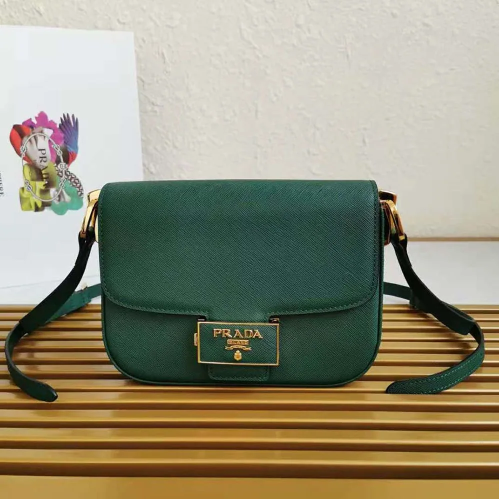 Prada Saffiano Leather Prada Embleme Bag for Women in Green