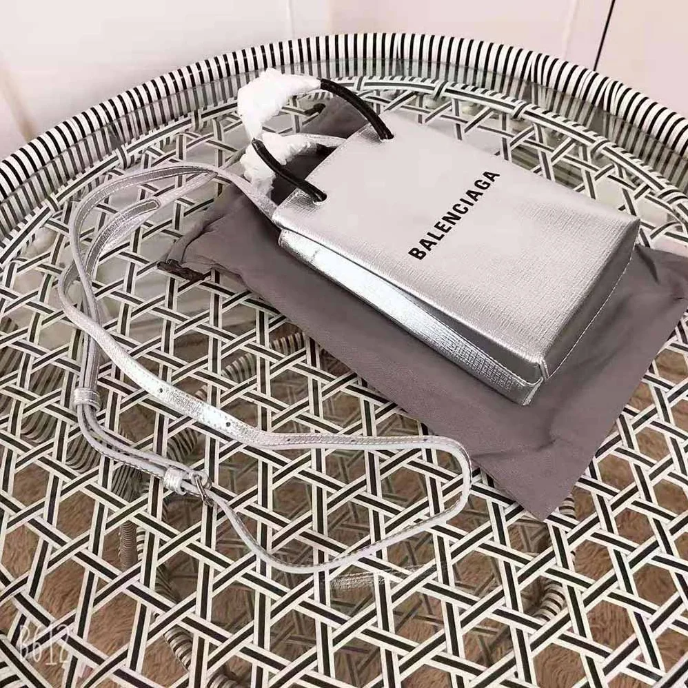 Balenciaga Shopping Phone Holder Shopping Phone Holder in Silver Metallized Squared Calfskin for Unisex