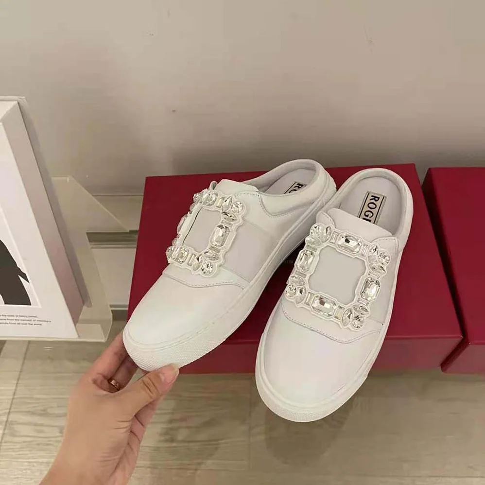 Roger Vivier Very Vivier Strass Buckle Mules in Leather for Women in White