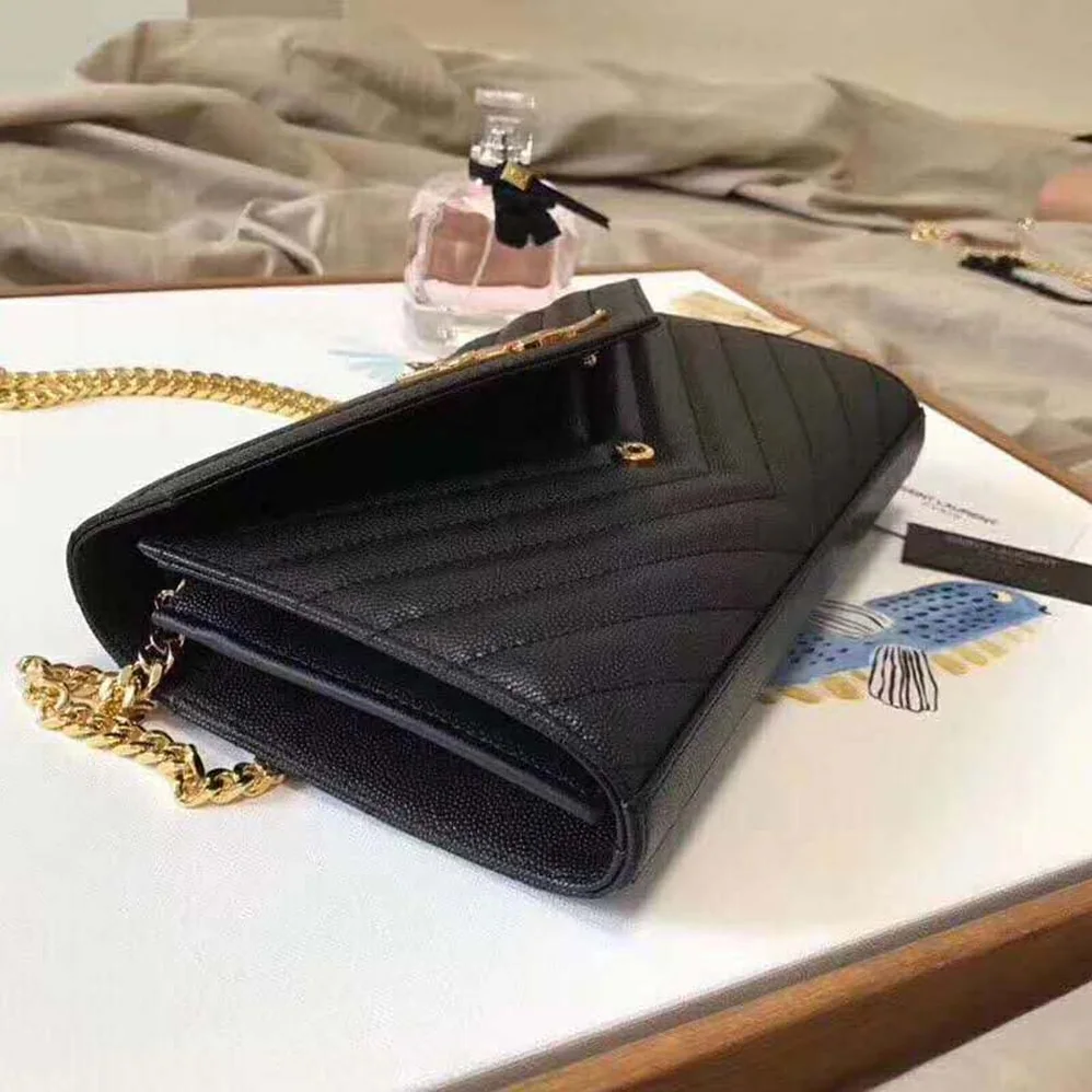 Saint Laurent Monogram Chain Wallet Grain De Poudre Embossed in Gold