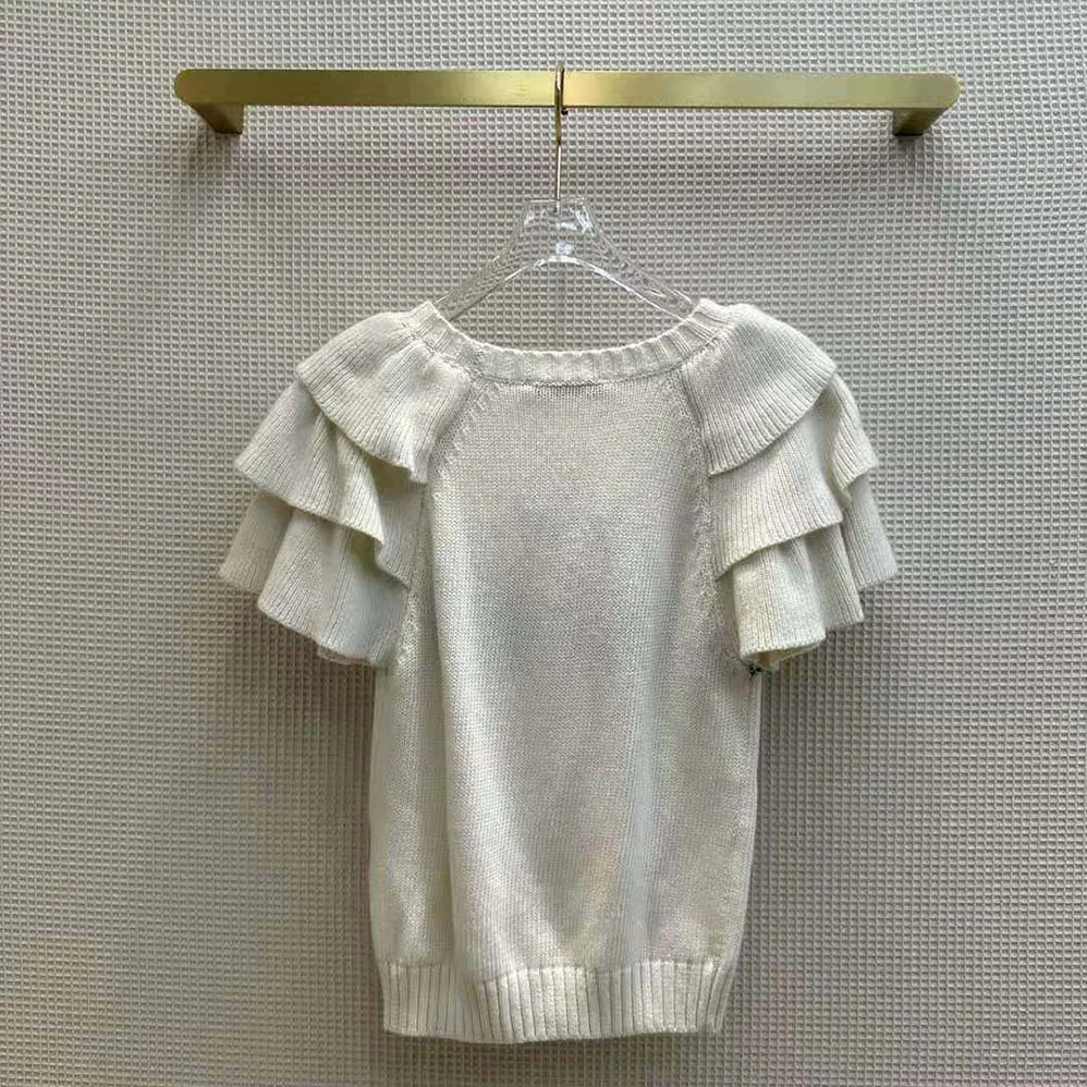 Dior Sweater with Ruffles White Cashmere Knit with Signature for Women