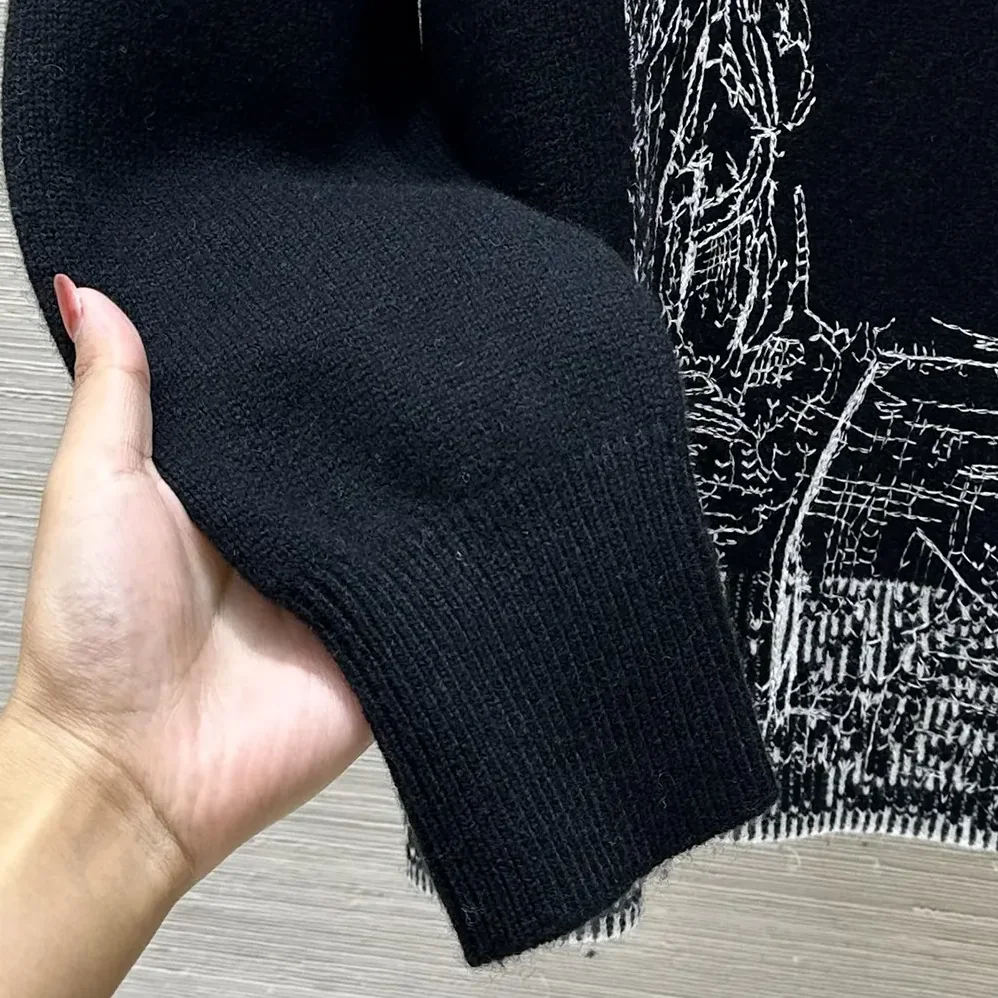 Dior Embroidered Sweater Black and White Cashmere and Silk Knit with New York Motif for Women