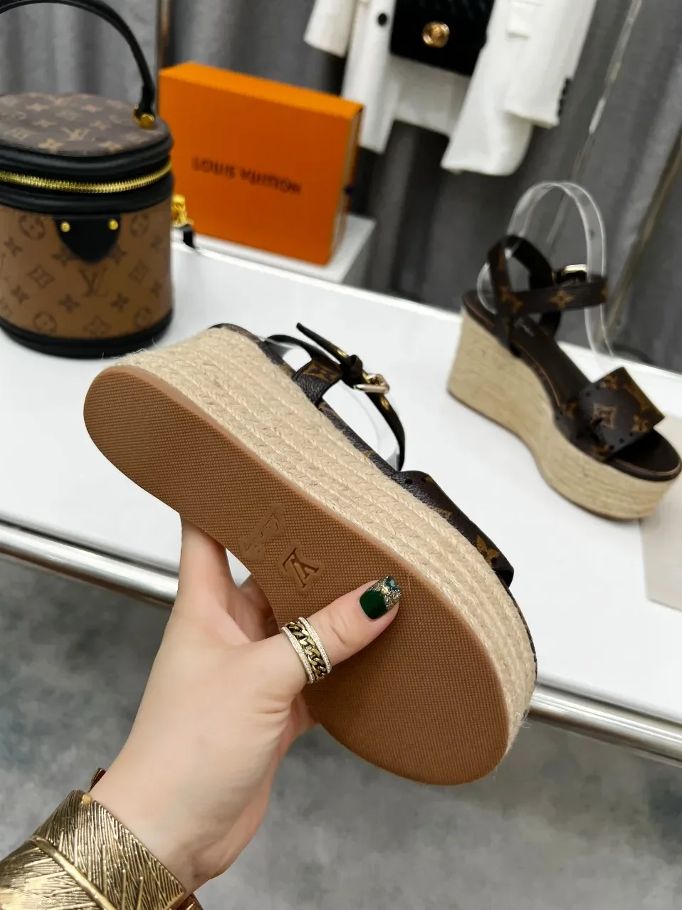 Louis Vuitton Starboard Wedge Sandal Black And Brown for Women
