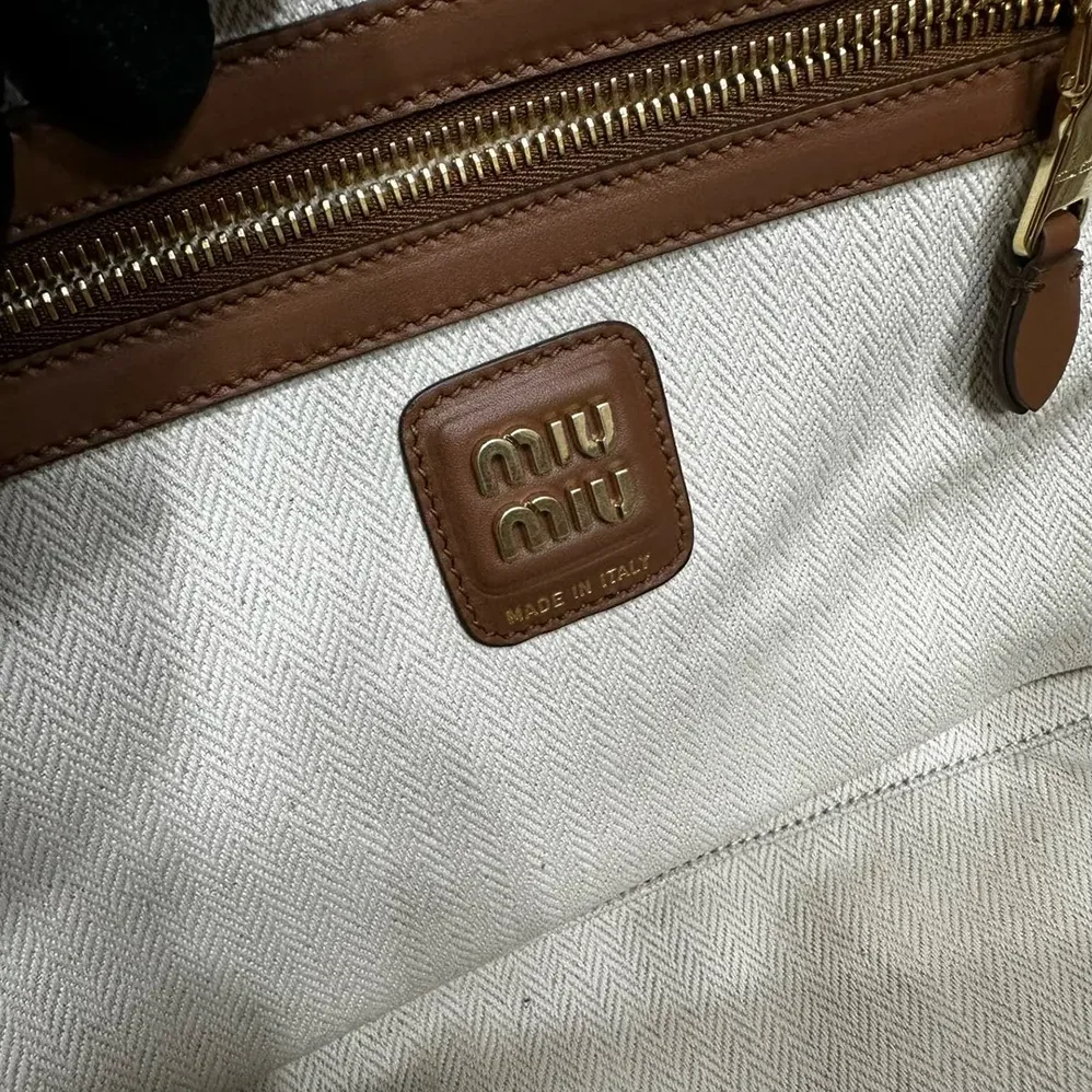 Miu Miu Leather Patchwork Beau Bag for Women in Brown Miu Miu Leather Patchwork Beau Bag for Women in Brown