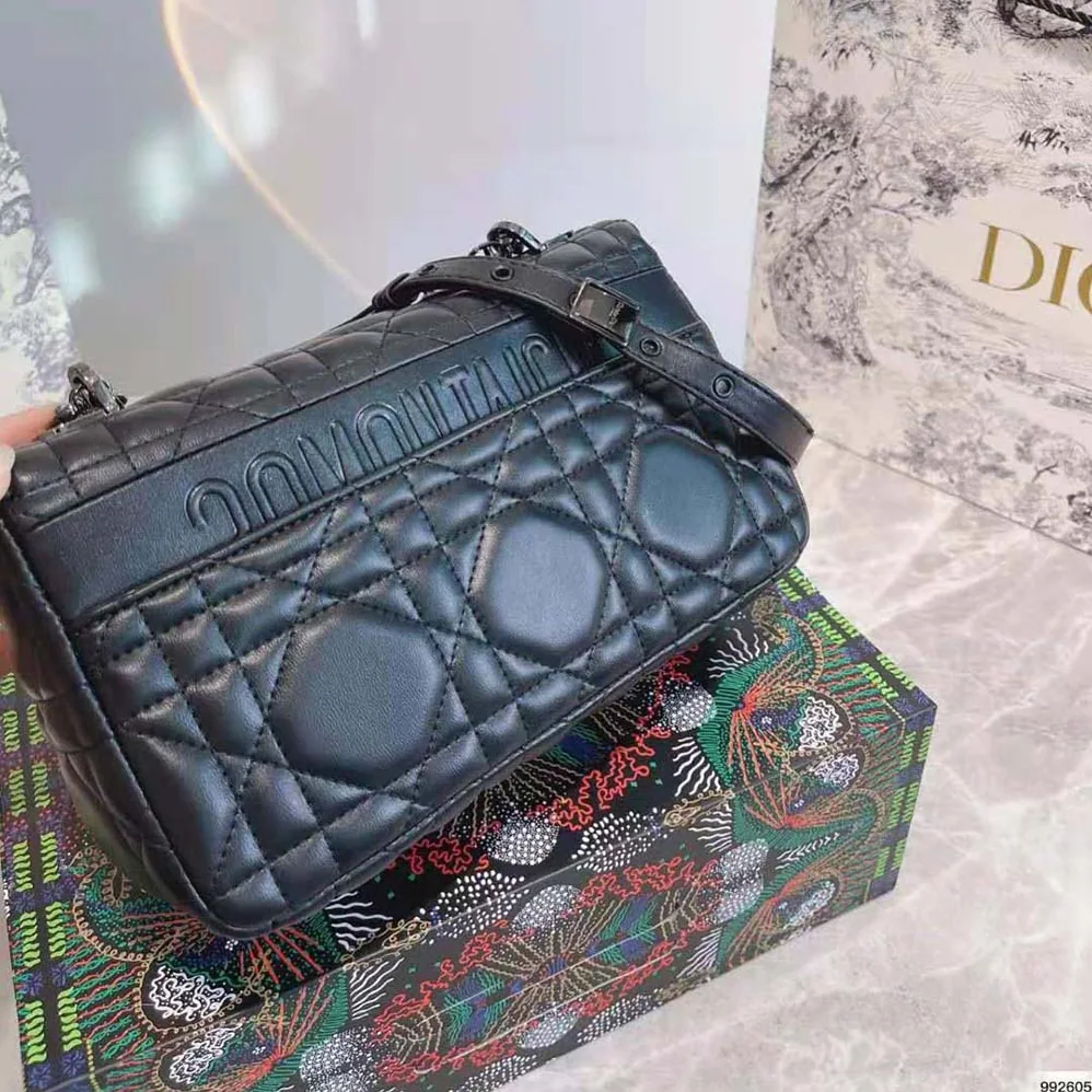 Dior Medium Dior Caro Bag Black Quilted Macrocannage Calfskin for Women