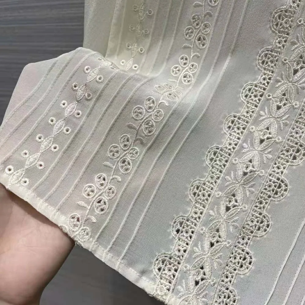 Celine Embroidered Blouse in Silk Crepe for Women