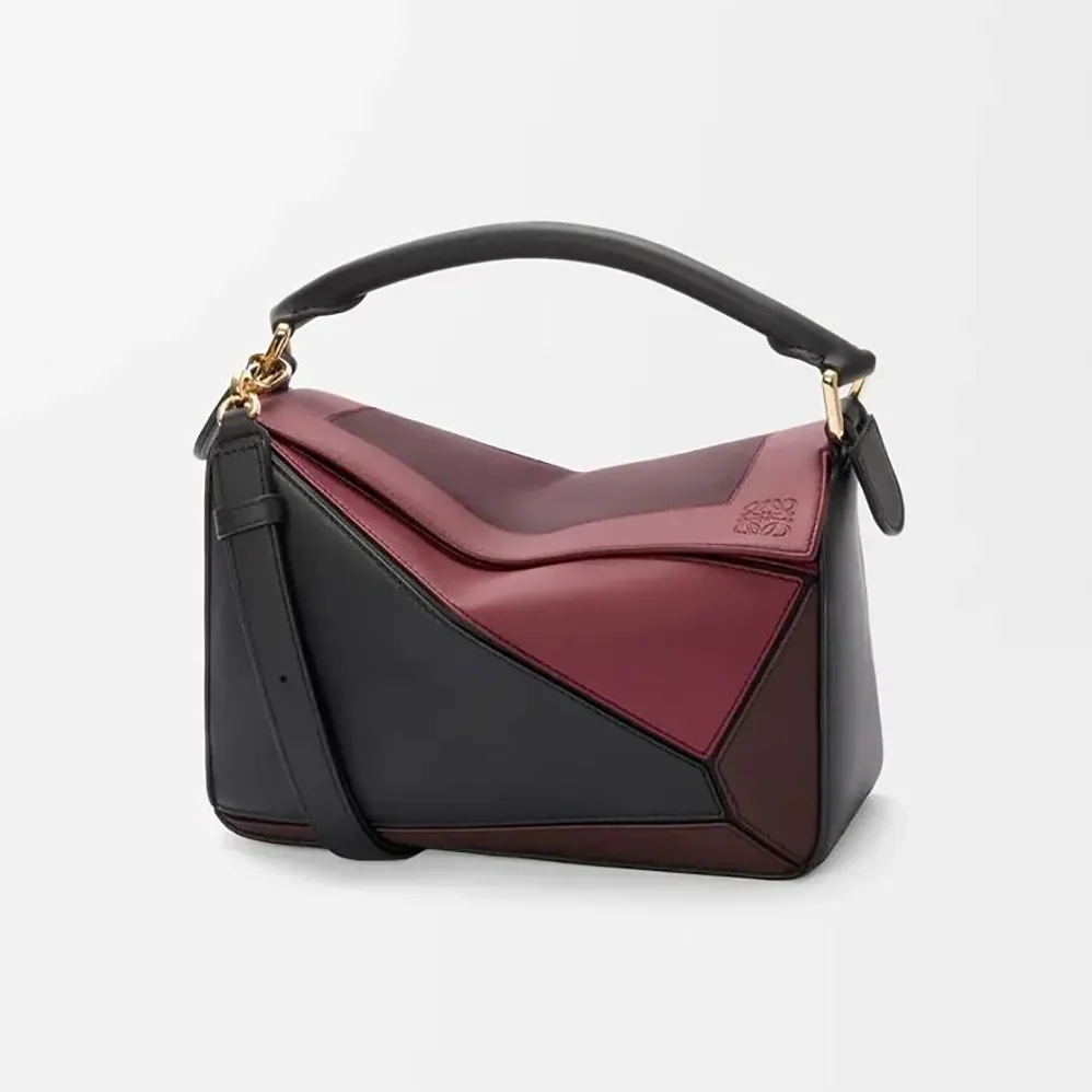 Loewe Small Puzzle Bag in Nappa Calfskin for Unisex in Black/Burgundy